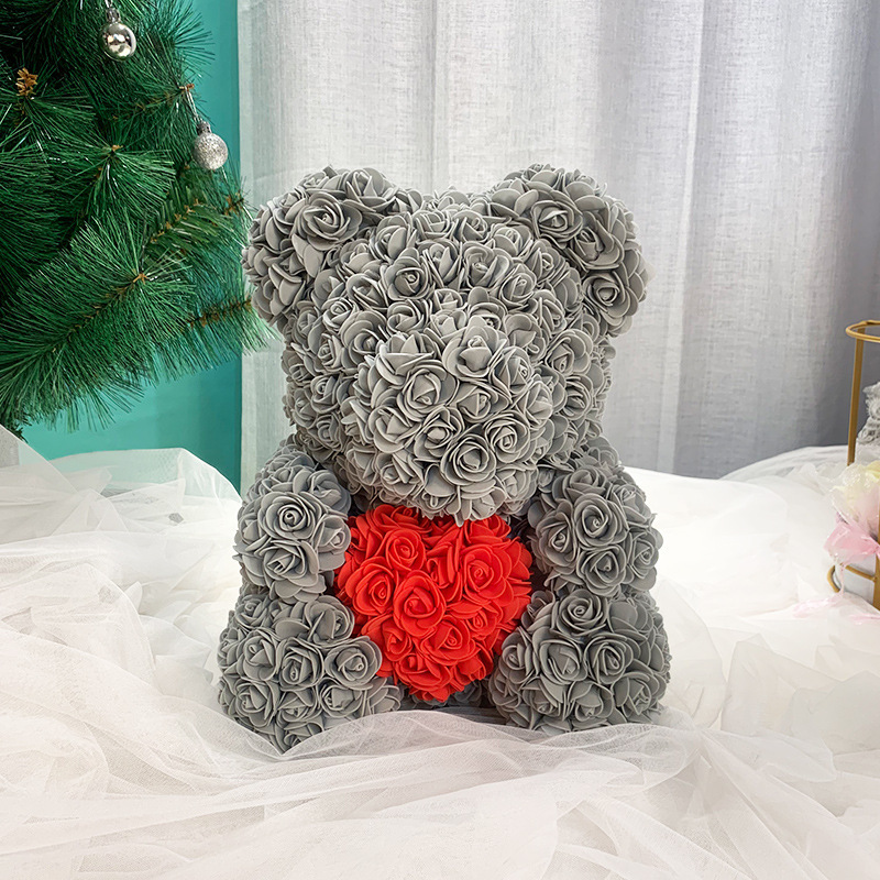 Oso de Rosas Artificiales Transfronterizo, Regalo de Cumpleaños, Regalo del Día de San Valentín Chino, Oso de Flores de PE Hecho a Mano, Producto Terminado