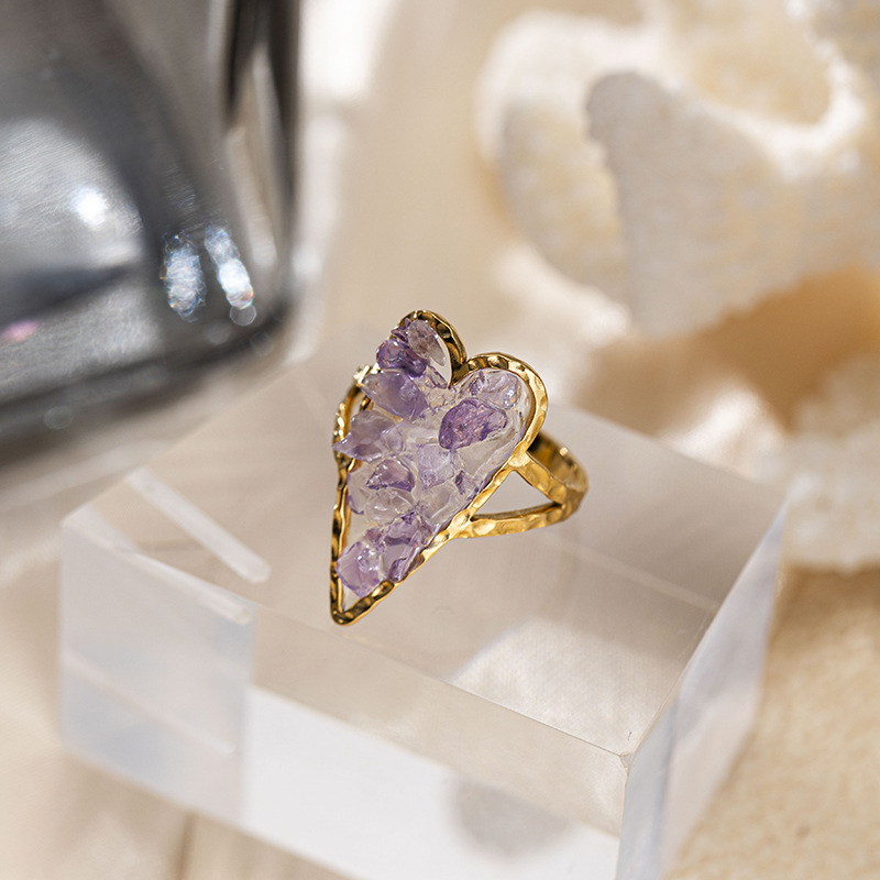 Anillo de acero inoxidable de 18k diseñado por mujeres de nicho, anillo de acero de titanio de piedra natural, joyería para mujeres