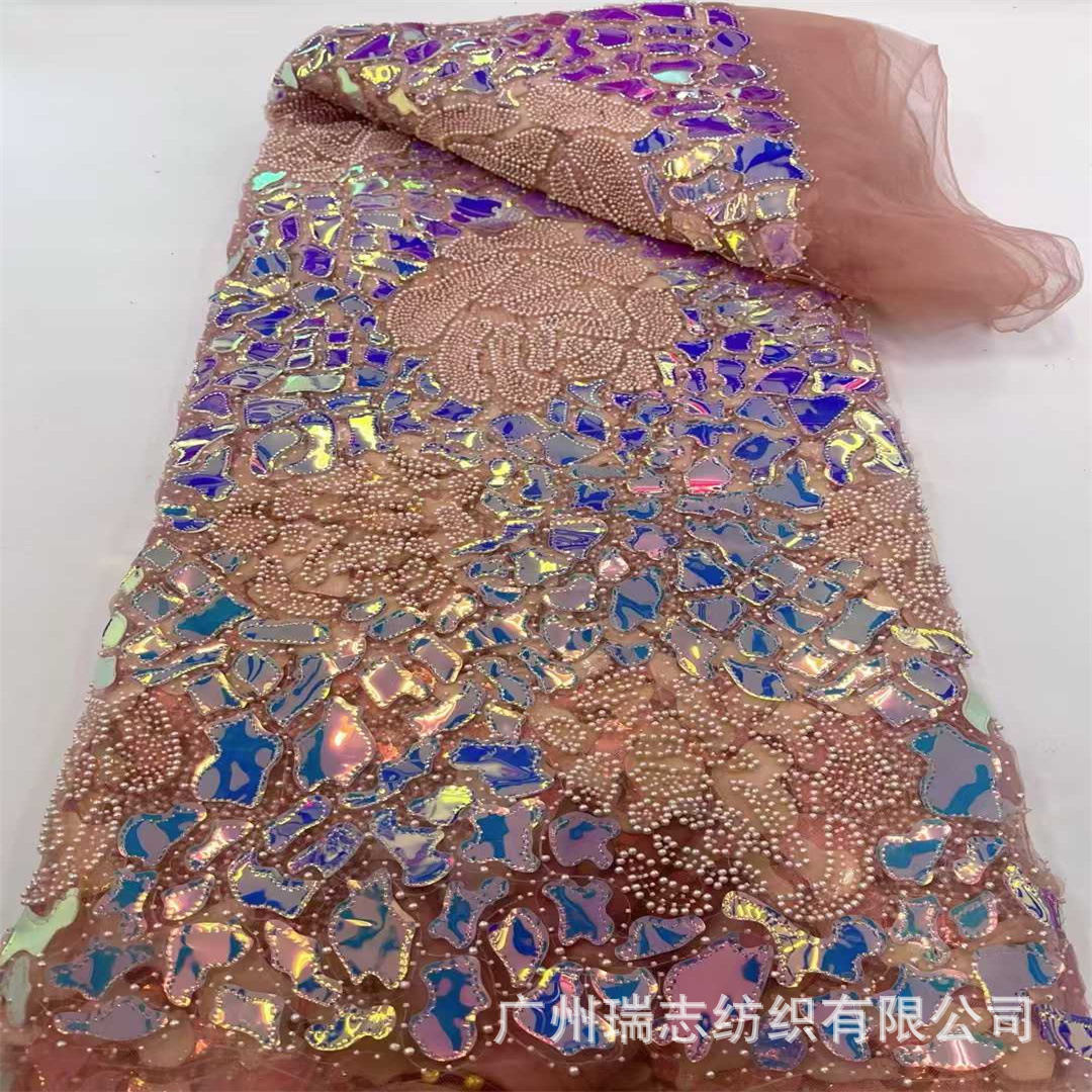 El láser de color fantasma rosas bordadas Gao Ding rendimiento ropa de moda nacional sequin bordado tela
