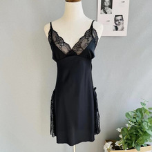 居家大码夏装薄款V领蕾丝吊带裙女胖MM300斤纯欲风开叉性感睡衣裙