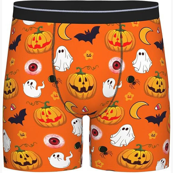 Cross-Border European and American Digital Printed Halloween Pumpkin Men's Boxer Briefs Foreign Trade Funny and Interesting Men's Party Underwear