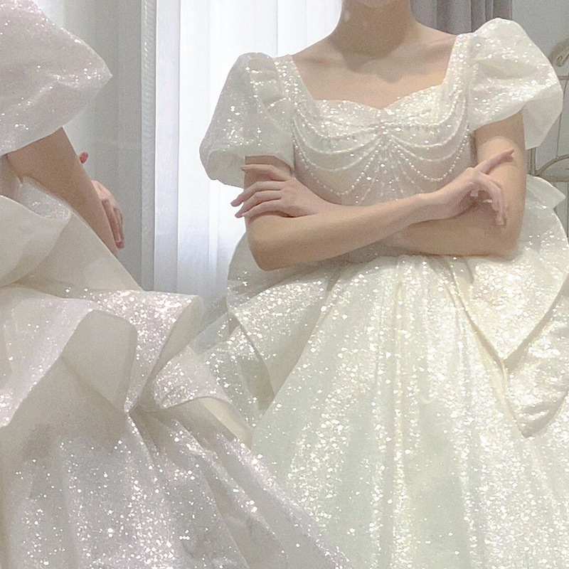 Vestido de novia ligero estilo francés, nuevo modelo 2026, vestido principal con cola, vestido elegante estilo forestal para mujeres embarazadas de baja estatura, vestido de novia vintage sencillo. image 8