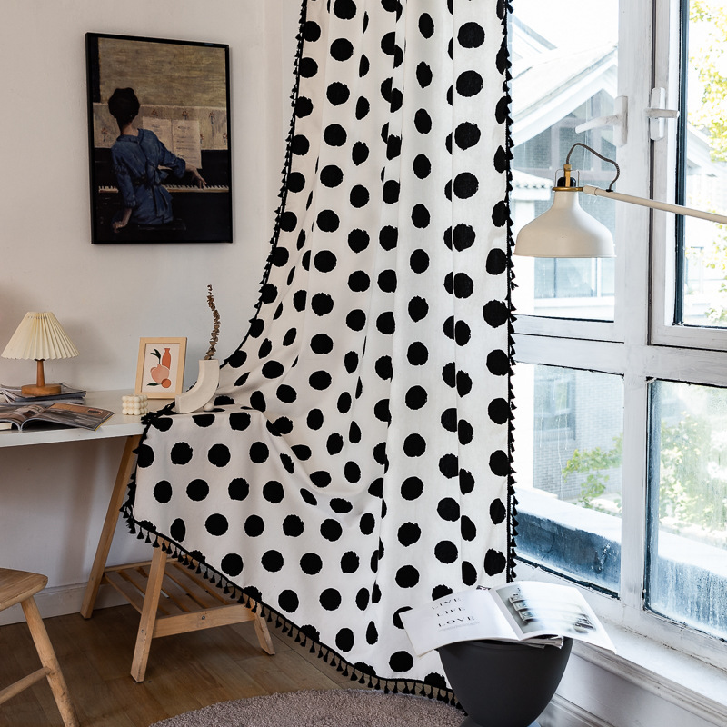 Cross-border Amazon Nordic INS Style Simple All-match Shading Half Curtain Black and White Dot Balcony Floating Curtain Finished Product