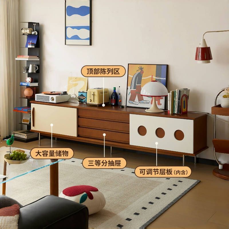 Nordic Solid Wood Tv Cabinet Retro Living Room Home Storage Cabinet Storage Modern Small Apartment Simple Tv Floor-Standing
