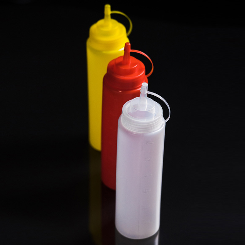 Botella de condimento botella de salsa de ensalada de plástico salsa de tomate botella de exprimido botella de condimento de barbacoa botella de salsa botella de condimento de olla de aceite