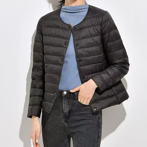 라이트 다운 재킷 라이너 짧은 여자 칼라 재킷 V-Neck 올 매치 얇은 블랙 실버 그레이