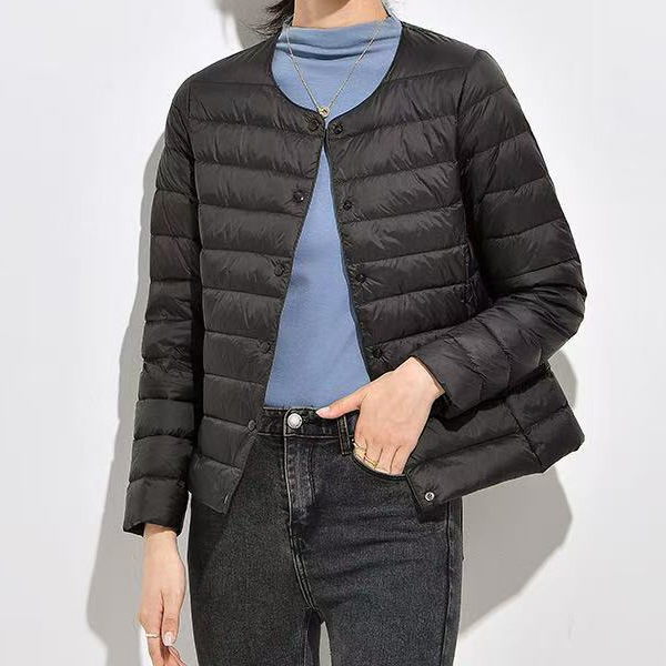 Light Down Jacket Liner Short Women's Collarless Jacket V-Neck All-Match Thin Black Silver Grey Light Down Jacket Liner Short Women's Collarless Jacket V-Neck All-Match Thin Black Silver Grey