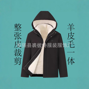 Middle-aged and elderly fur one-piece wool liner thickened cotton-padded jacket leather jacket detachable men's winter coat cold-resistant and warm-keeping