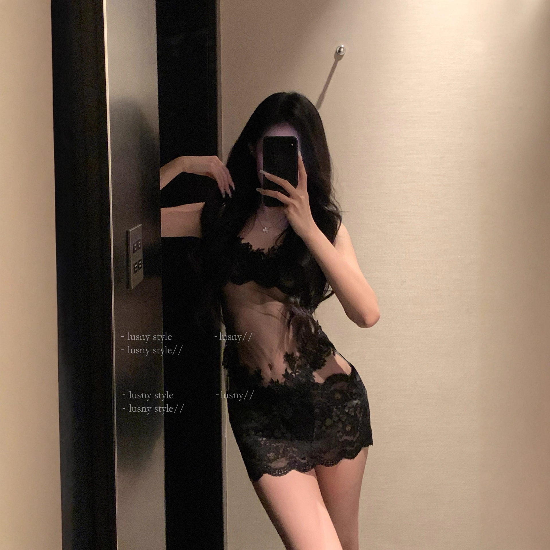 2026 New Sexy Nightgown for Women, Summer High-End Pure Desire Lace Mesh Date Outfit, Strap Nightdress