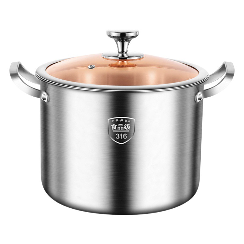 Clang 316 Olla de sopa de acero inoxidable de grado alimenticio Olla de sopa profunda engrosada de una pieza para el hogar de gran capacidad