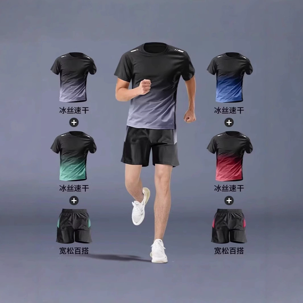 Летняя тонкая спортивная футболка мужской конькобежный костюм для бега с короткими рукавами фитнес-одежда баскетбол костюм для бадминтона