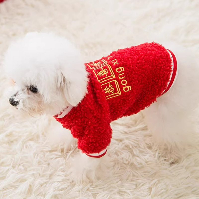 Rico grano de lana bordado ropa de lana pequeño perro dos pies fuera moda desgaste primavera y otoño ropa para perros mascotas image 3