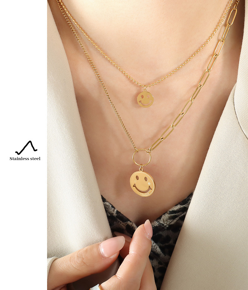 Fashion Smiley Face Titanium Steel Plating Pendant Necklace 1 Piece