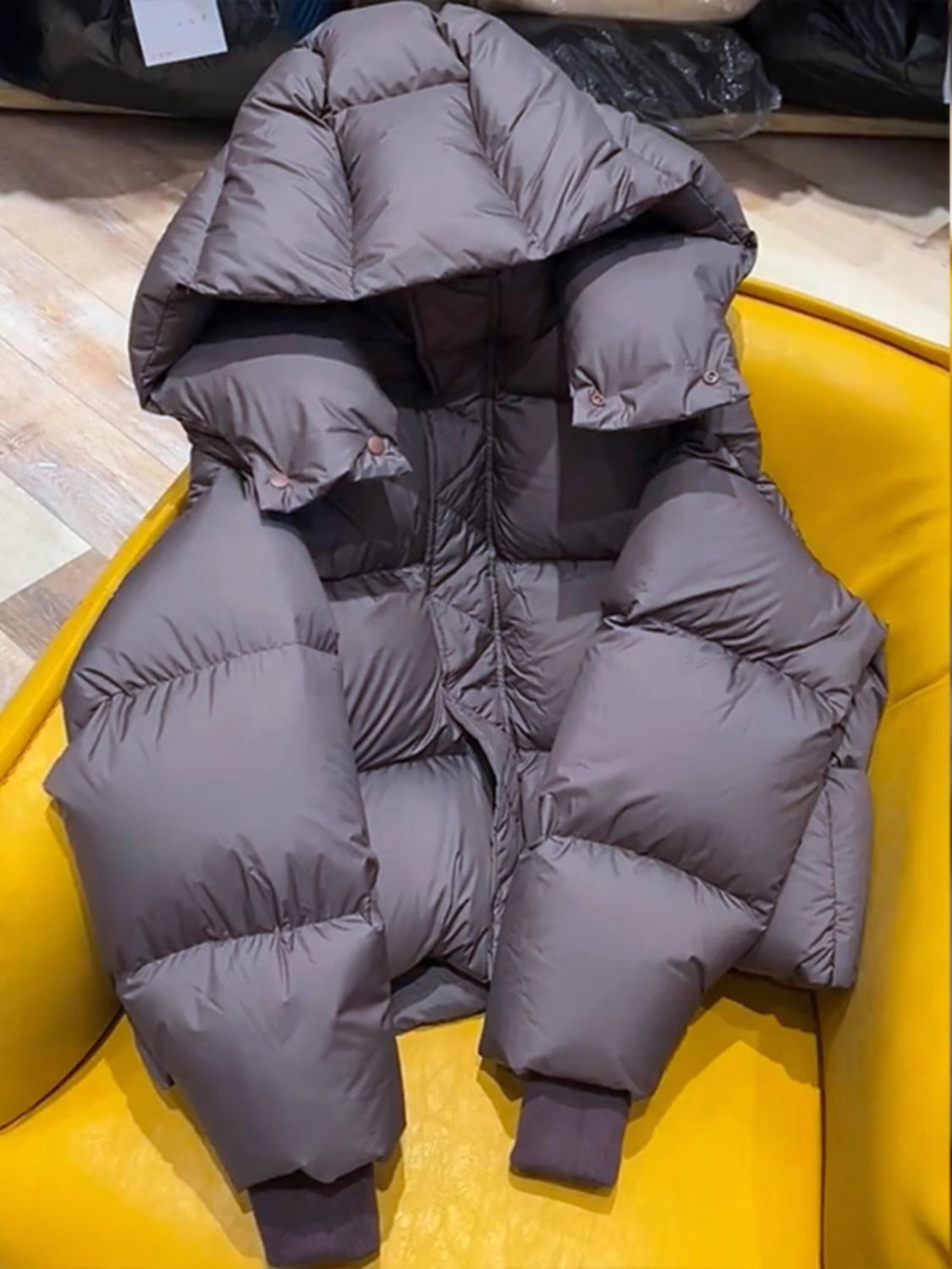 European Style Short Hooded Coffee-Colored down Jacket for Petite Women, Lightweight and Stylish