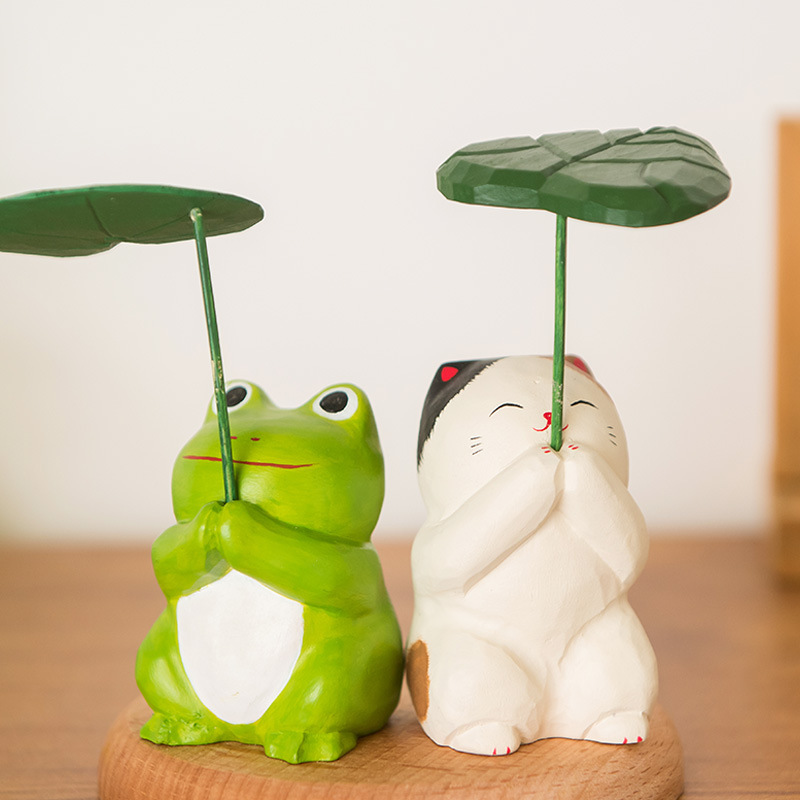 Wooden Crafts Wooden Carvings Praying Cat Praying Frog Japanese-style Cute Frog Ornaments Office Desktop Decoration