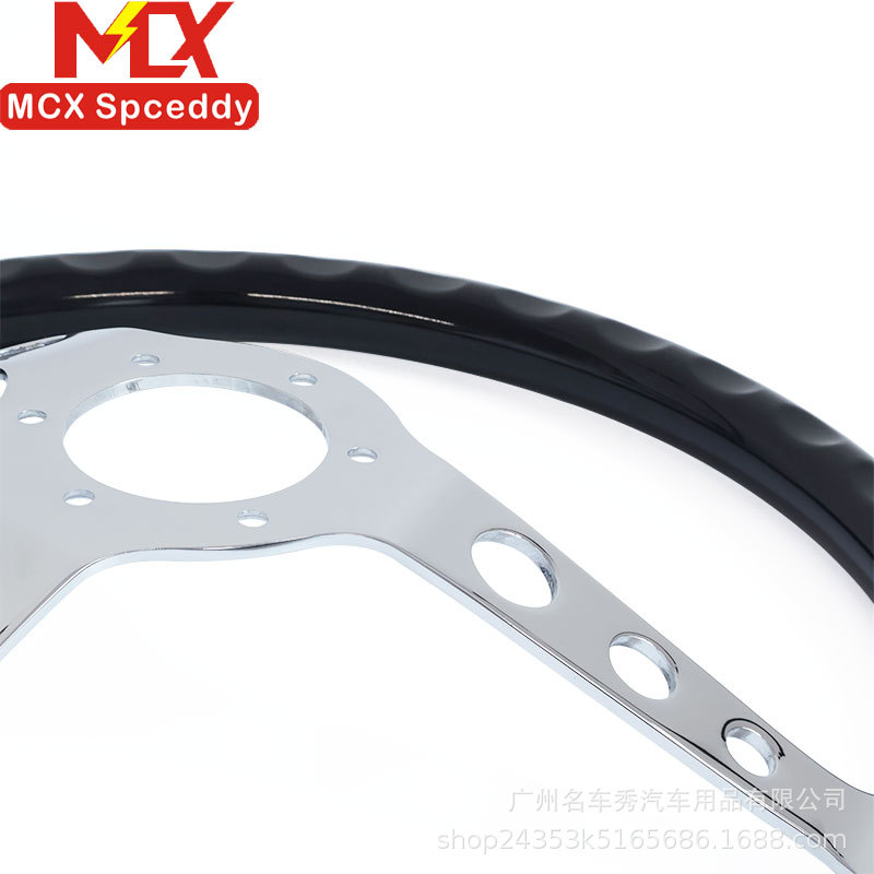 Cross-border best-selling car modification: 15-inch, 380mm, glossy black steering wheel with a recessed, electroplated circular mounting hole, 70mm hole spacing