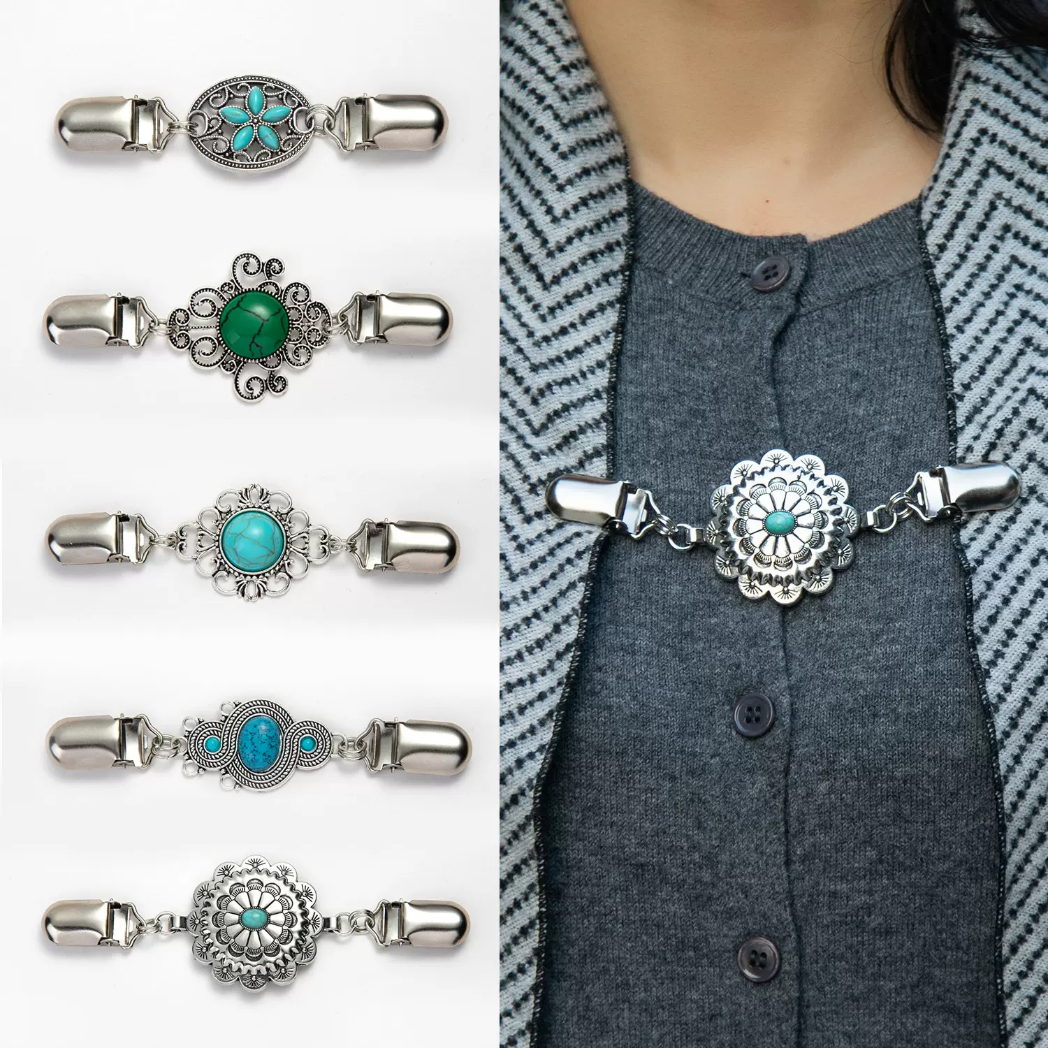 欧美复古合金毛衣夹丝巾开衫扣衬衣领夹防走光束紧夹胸针厂家直销