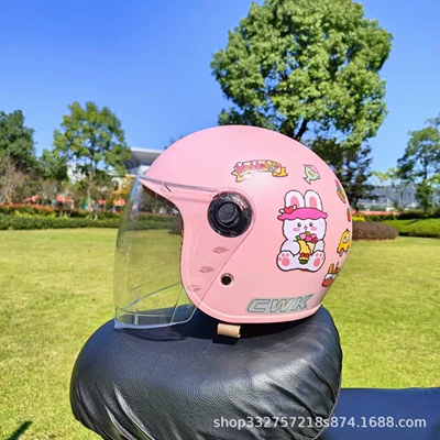 New national standard 3C certification 1-5 years old winter warm electric car motorcycle windproof helmet fall thick safety helmet (Motosiklet kaskı (dəbilqə)) - pink-flower-rabbit-transparent-long-mirror-3c-children-1-5-years-old-wl07