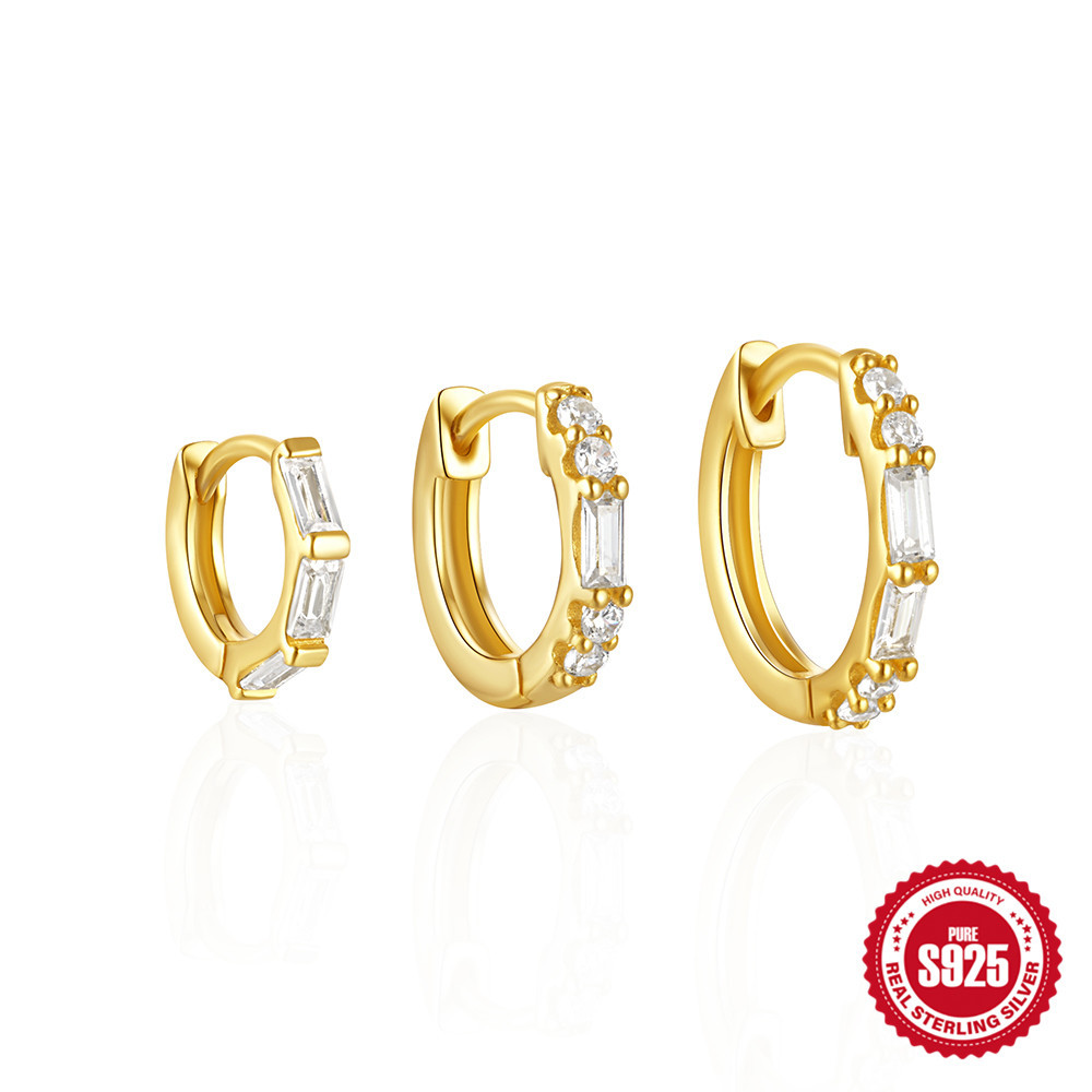 925 sterling silver classic diamond-studded hoop earrings set, a popular European and American style, with a minimalist and chic aesthetic, perfect for everyday wear