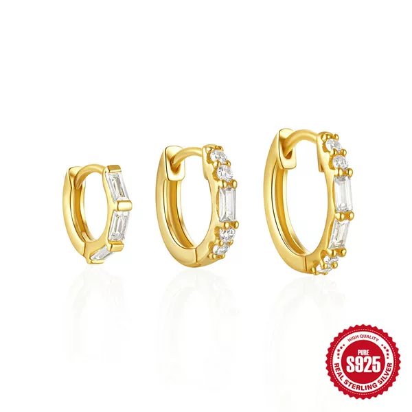 925 sterling silver classic diamond-studded hoop earrings set, a popular European and American style, with a minimalist and chic aesthetic, perfect for everyday wear