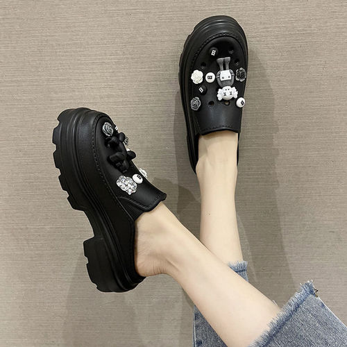 Women's Croc Shoes 2024 Spring and Summer Women's Platform Thick-soled Beach Shoes Student Baotou Outer Slippers