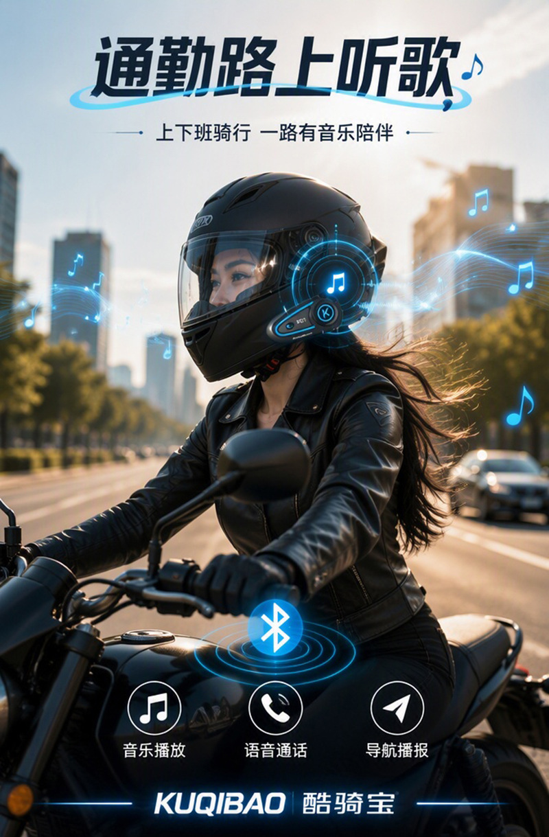 Cool Rider helmet Bluetooth headset for motorcycles and electric scooters, featuring long battery life, waterproof design, noise reduction, and automatic voice assistant activation