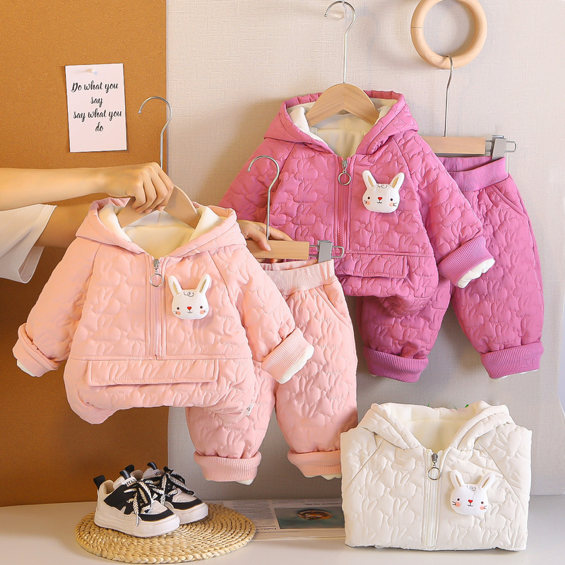 Girls' Sweet Autumn and Winter Clothing Set 2025 New Winter Style Baby Girl's Velvet Thickeneded Cotton Two-Piece Set Girls' Sweet Autumn and Winter Clothing Set 2025 New Winter Style Baby Girl's Velvet Thickeneded Cotton Two-Piece Set