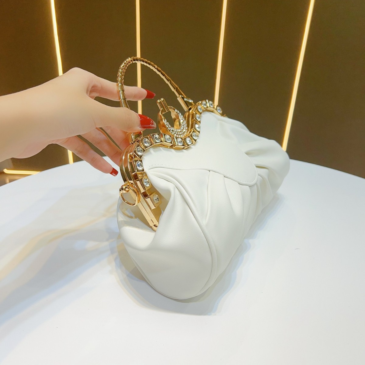 Vintage Pleated Evening Clutch Large Capacity Shoulder Bag Women_voghion.com