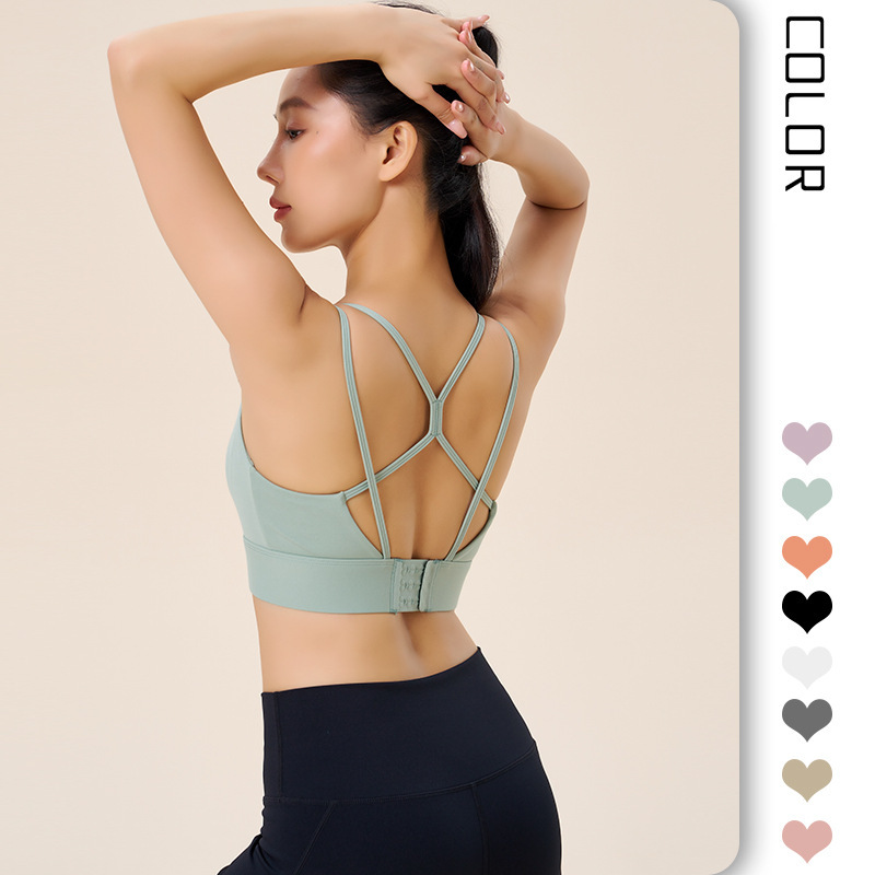 Sports Bra Women's Outer Wear Running All-In-One Cup Beautiful Back Thin Strap Bra Breathable Sweat-Absorbent Pilates Fitness Vest