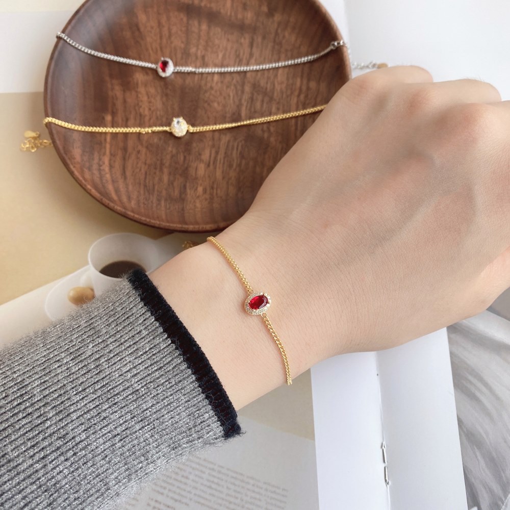 Retro Geometric Sterling Silver Inlay Zircon Bracelets 1 Piece