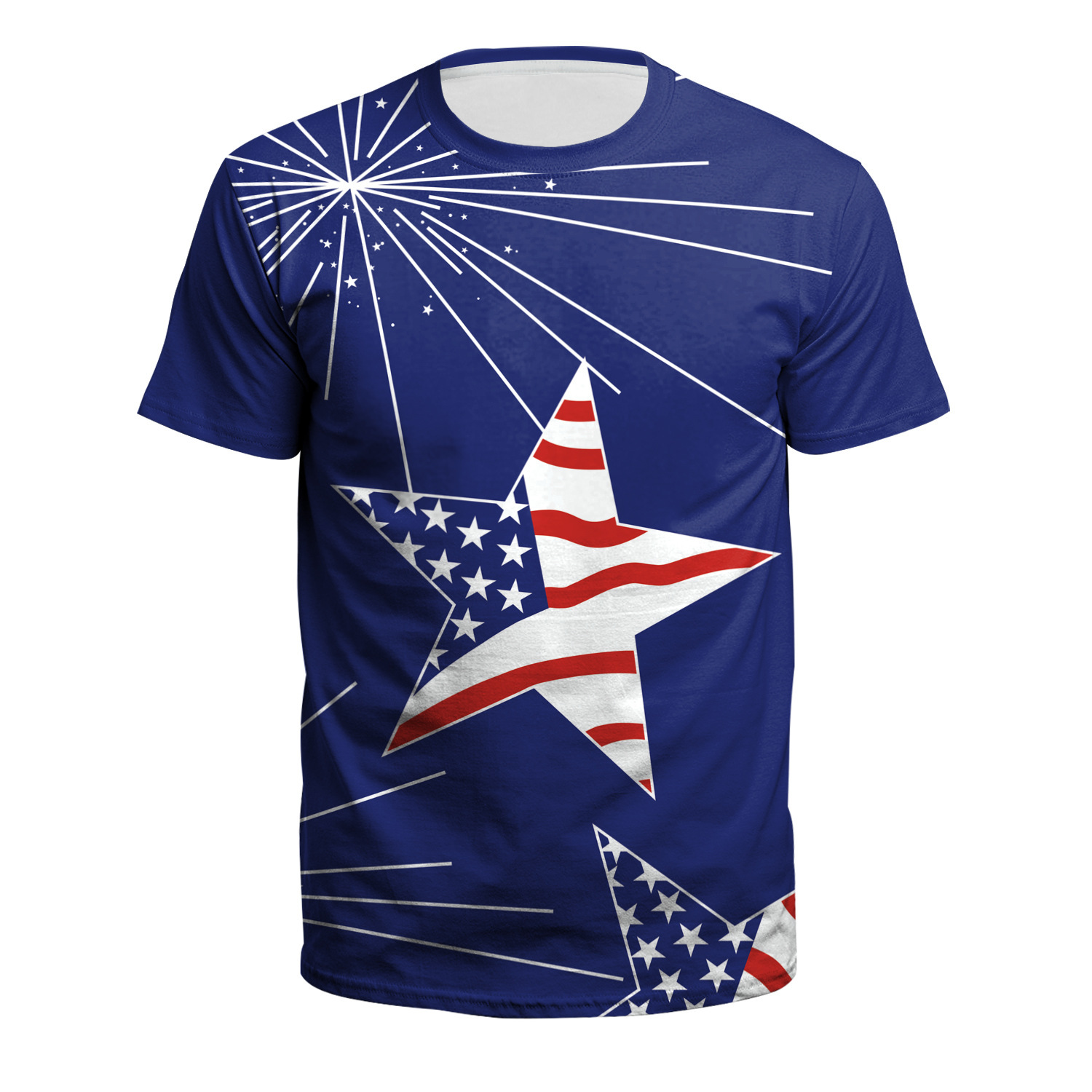 Verano europeo y americano nuevo día de la independencia de los hombres deportes y ocio de manga corta impresión digital cuello redondo camiseta pareja