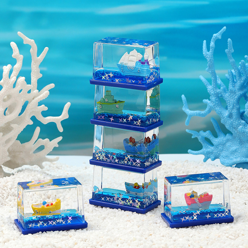 Popular Micro-Landscape Marine Oil Small Ornaments Cultural and Creative Gifts Wholesale Quicksand Liquid Boat Drift Bottle Acrylic