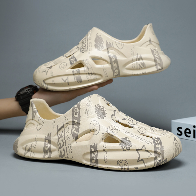 [cross-border] zapatos de cavidad camuflado graffiti de gran tamaño pareja sandalias de cabeza de paquete para hombres zapatos de playa casuales transpirables