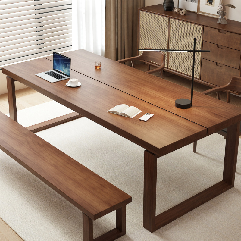 Mobien Solid Wood Desk Dining Table Integrated Large Board Long Table Home Office Desk Living Room Study Study Table