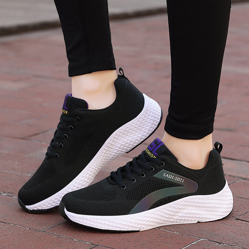 Miracle new cross-border women's sports shoes, comfortable running shoes, large size fly weaving, versatile lace-up casual shoes for women