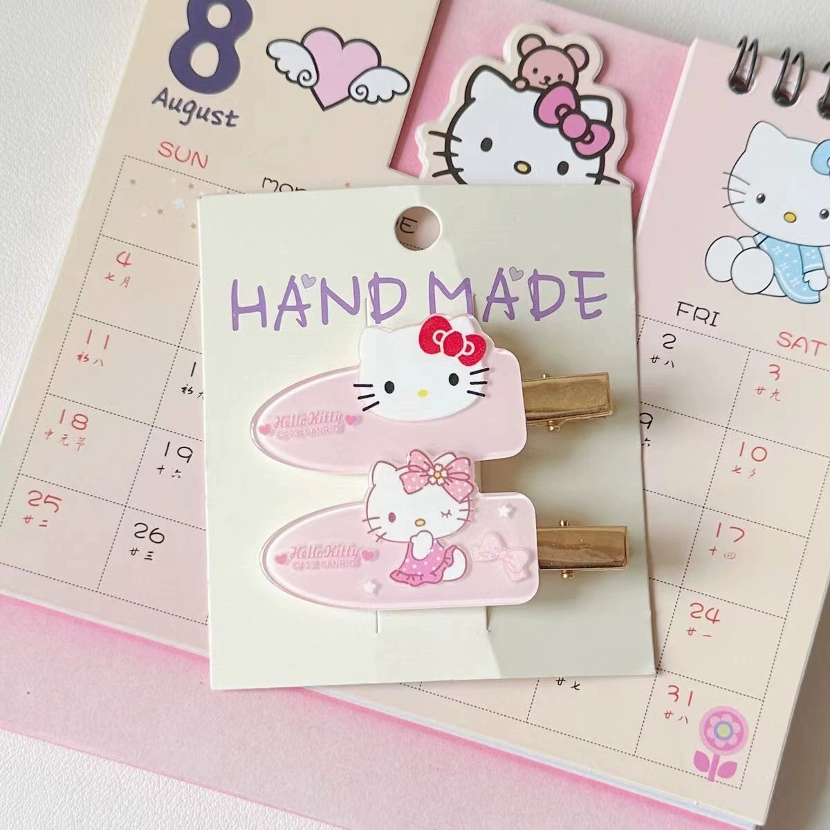 Набор аксессуаров для волос (Hello Kitty) — 10 штук милых японских мультяшных заколок, шпильки и резинки, розовый