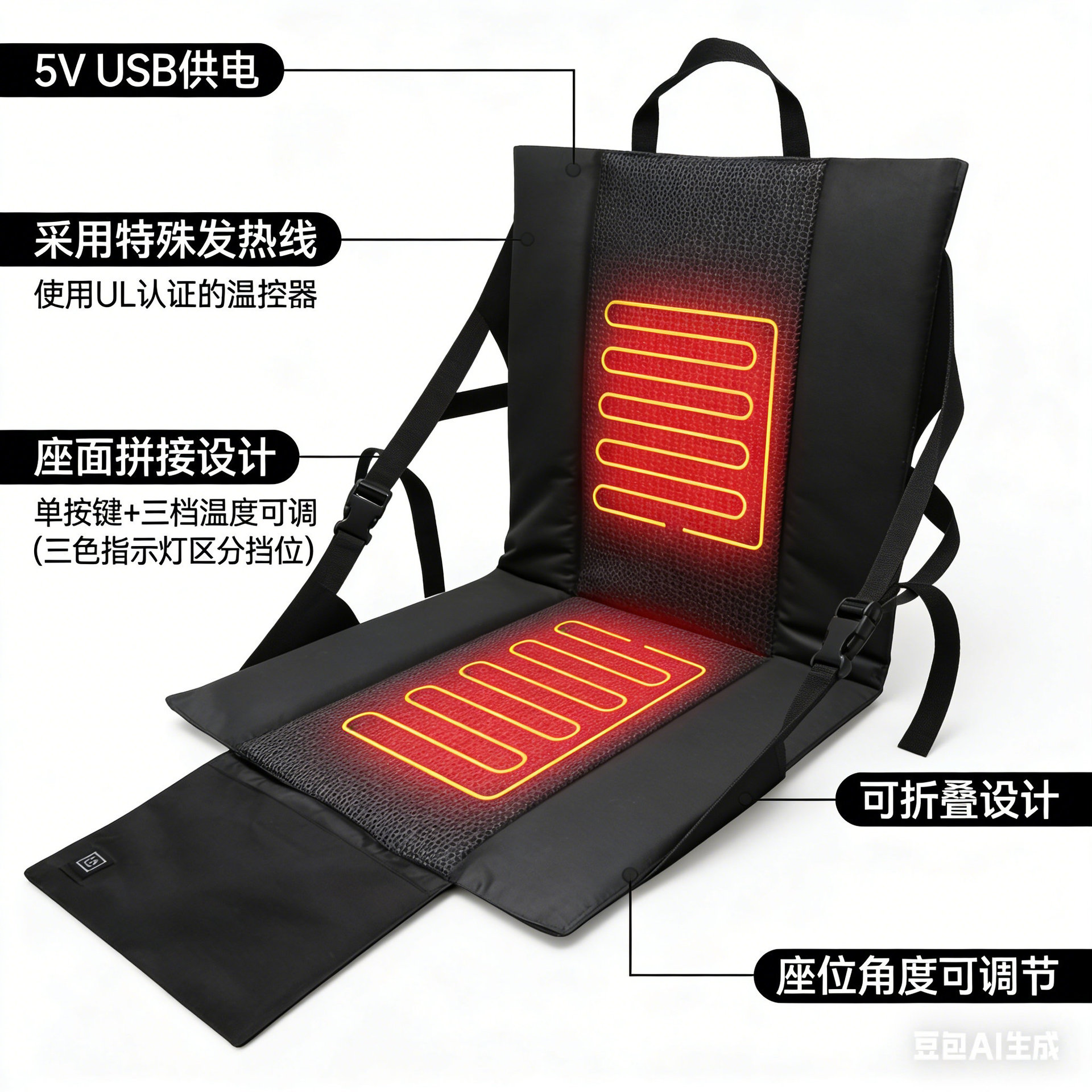 Suministro transfronterizo de cojín de calefacción de automóviles de alimentación USB, cojín de calefacción de automóviles de temperatura ajustable de tres niveles, fabricante de cojín de calefacción de automóviles