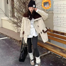 高级感翻领羊羔毛拼接羽绒派克女25冬季新韩版宽松保暖中长款外套