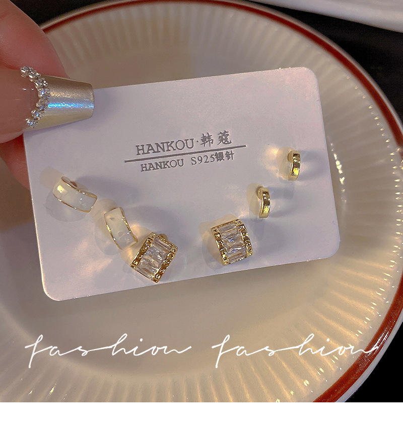 Fashion Water Droplets Bow Knot Copper Plating Opal Zircon Ear Studs 3 Pairs