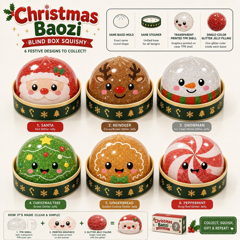 Cross-border new product: Christmas dumpling squeeze toy blind box, a fun and stress-relieving decorative item, a realistic dumpling model