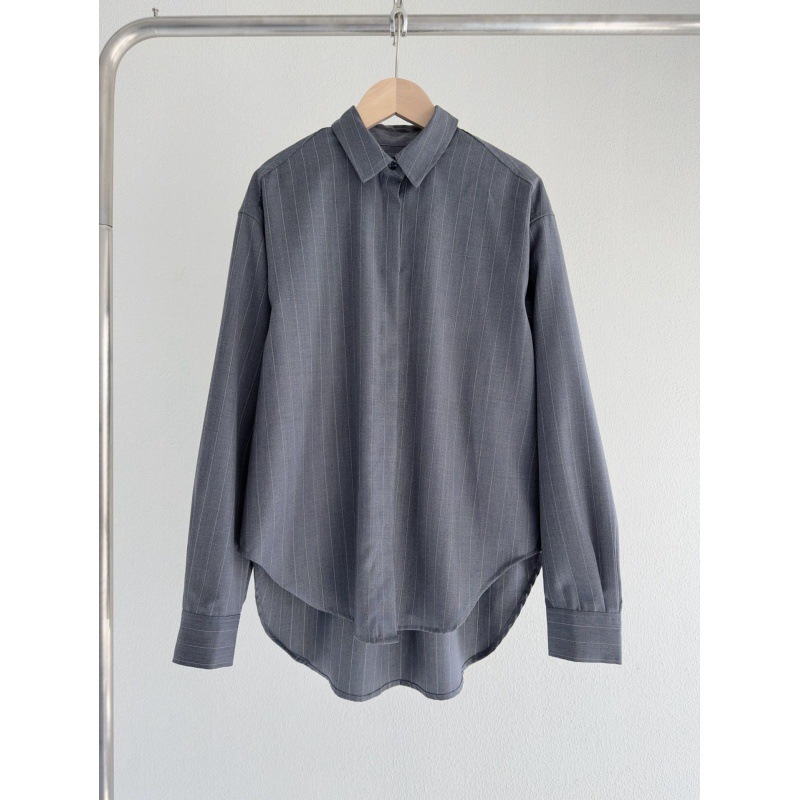 TOTE*M Nordic niche stripes 100 refined woven wool shirts female…