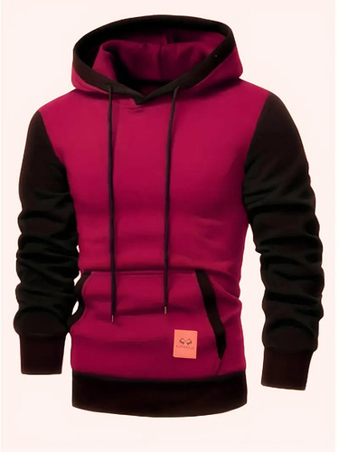 2025 Spring and Autumn European and American Men's Color Block Hooded Sweatshirt with Faux Fur Liner, Fashionable and Casual Sports Top