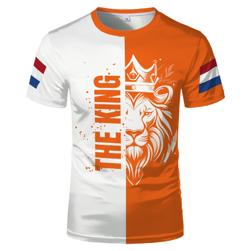 Foreign Trade Wholesale Purchase of 2025 New Models: Orange Lion T-Shirts, Dutch King's Day, Dutch Flag Celebration Clothing