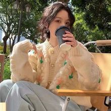 2025春季新款重工刺绣花朵针织开衫女上衣慵懒风宽松显保暖毛衣