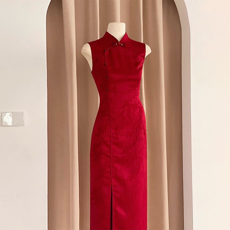 11749# New Chinese Style National Style Beautiful Cheongsam Improved Young Girl Toast Dress Bride Republic of China Retro Red