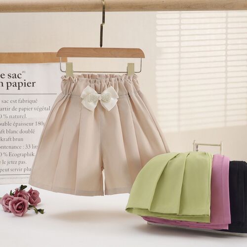 Korean-style girls' skirt pants, thin summer shorts for children, wide-leg loose butterfly bow trendy casual versatile clothing