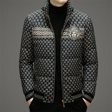 跨境冬季新款男士个性印花立领羽绒服时尚休闲保暖90白鸭绒外套潮