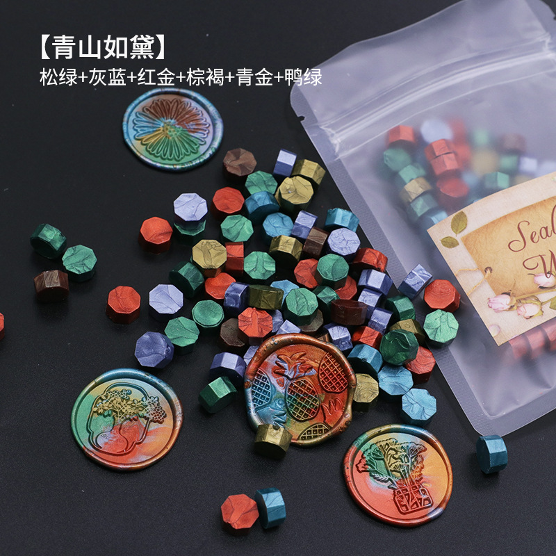Ocho-lado fuego pintura cera grano mezclado color 35g bolsa de embalaje fuego pintura cera sello al por mayor sobre DIY mano cuenta de sellado Uso de cera