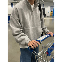 ins半拉链卫衣男秋季设计港风时尚复古休闲慵懒百搭外套慵懒风