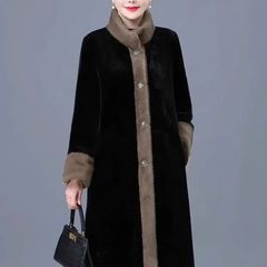 秋冬新款仿水貂绒撞色加厚皮草气质大衣女中长款洋气妈妈装外套